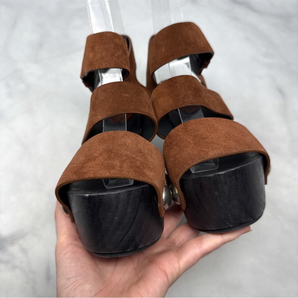Alexander Wang Tess Suede Chunky Wooden Platform Clog Sandal Heel Brown Boho 35 - Picture 8 of 16